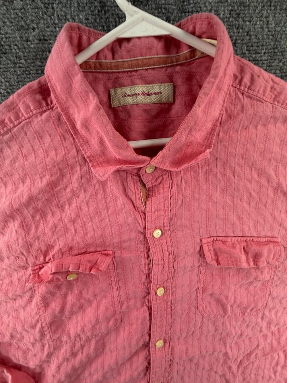 Tommy Bahama 2XL Striped Linen Cotton Pink Beach Shirt Button Up Casual Mens - Picture 2 of 14